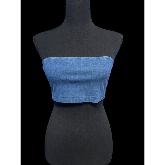 SUSANA MONACO Denim mico tube Strapless Bandeau Top COUNTRY CONCERT SUMMER - Picture 2 of 7